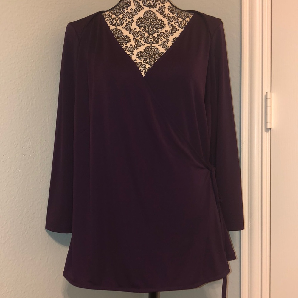 EUC - Ann Taylor - Plum Knit Wrap Style Blouse